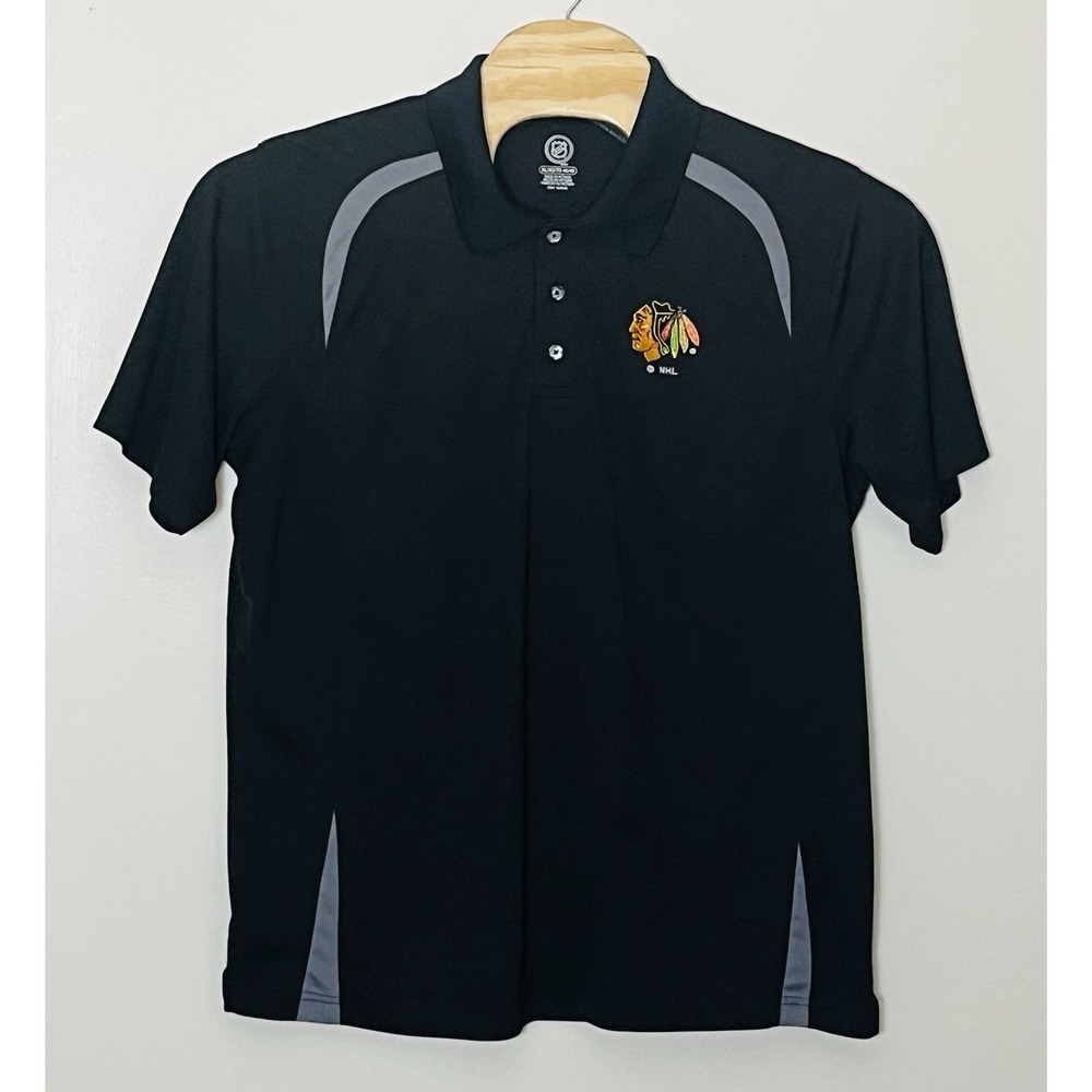 NHL Chicago Blackhawks Polo Shirt Men's XL Black Embroidered‎ Logo Hockey Sports